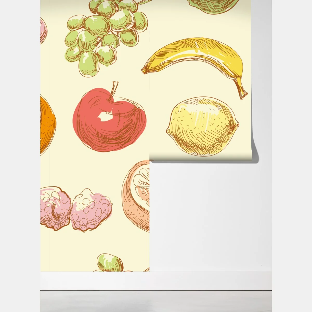 Fototapeta ręcznie rysowany pastelowy wzór owoców – Wallissimo® Fototapeta ręcznie rysowany pastelowy wzór owoców – Wallissimo®