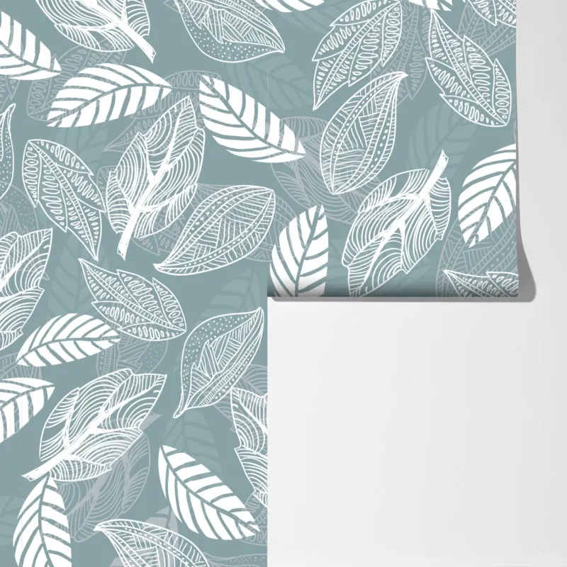 Fototapeta ręcznie rysowany wzór liści na miętowym tle – Wallissimo® Fototapeta ręcznie rysowany wzór liści na miętowym tle – Wallissimo®