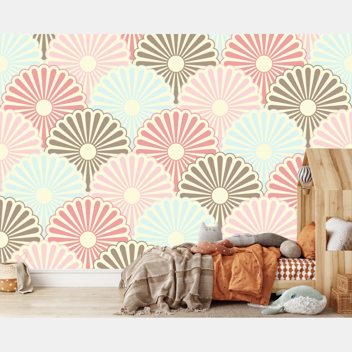 Wall mural pastel scallop fan pattern