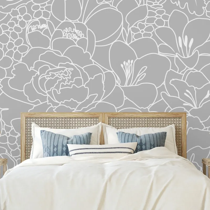 Fototapeta subtelny szary wzór kwiatowy w konturze