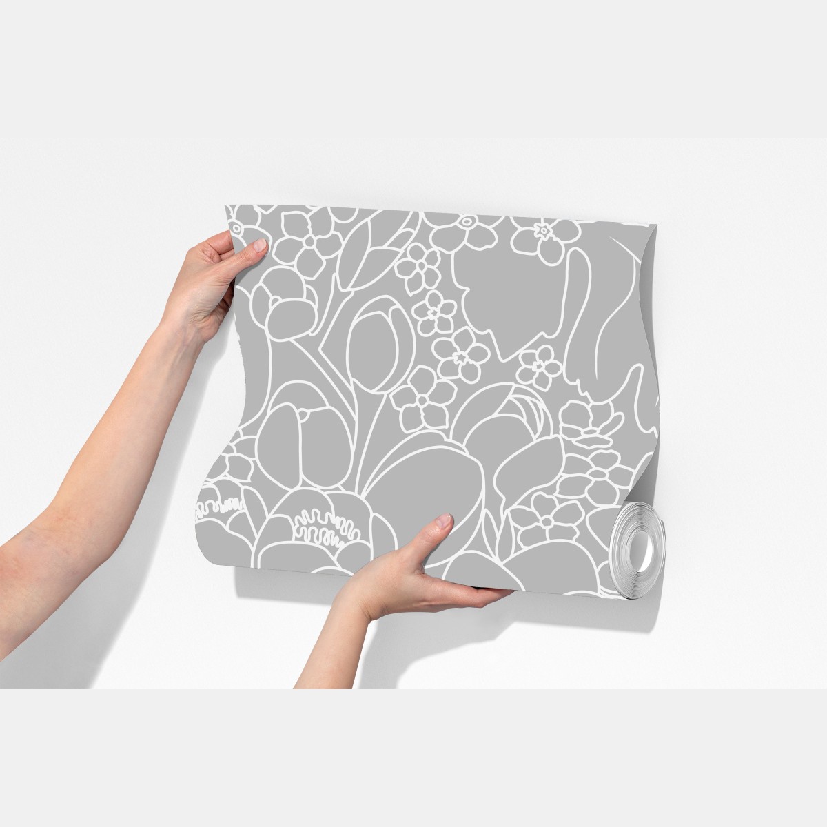 Fototapeta subtelny szary wzór kwiatowy w konturze – Wallissimo® Fototapeta subtelny szary wzór kwiatowy w konturze – Wallissimo®