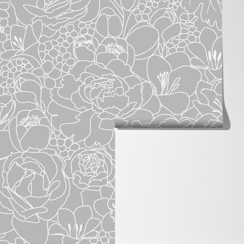 Fototapeta subtelny szary wzór kwiatowy w konturze – Wallissimo® Fototapeta subtelny szary wzór kwiatowy w konturze – Wallissimo®
