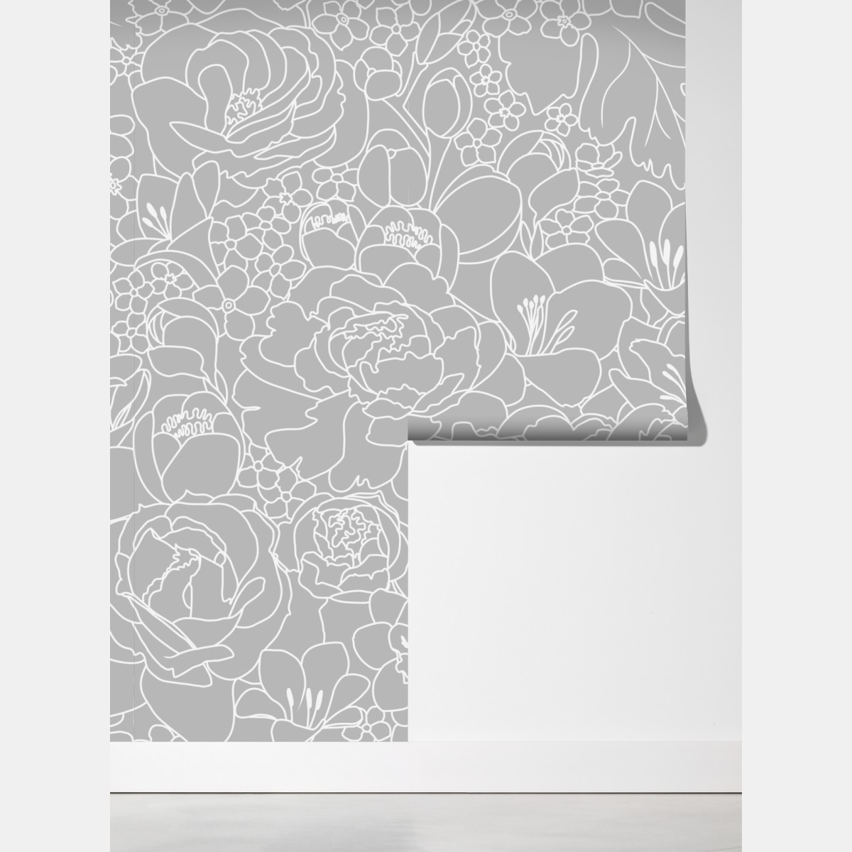 Fototapeta subtelny szary wzór kwiatowy w konturze – Wallissimo® Fototapeta subtelny szary wzór kwiatowy w konturze – Wallissimo®