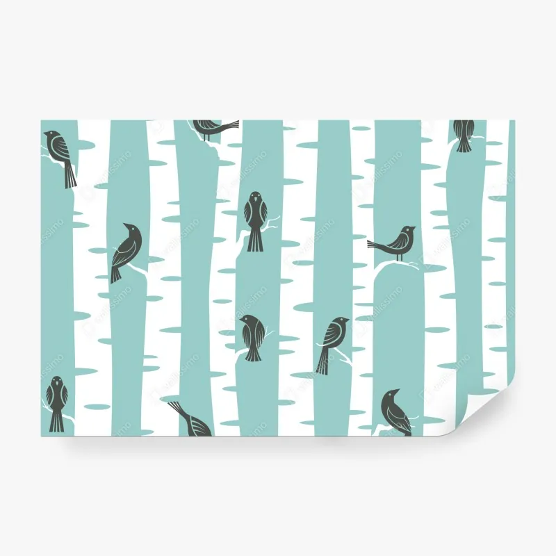 Fototapeta turkusowy las brzóz z ptakami