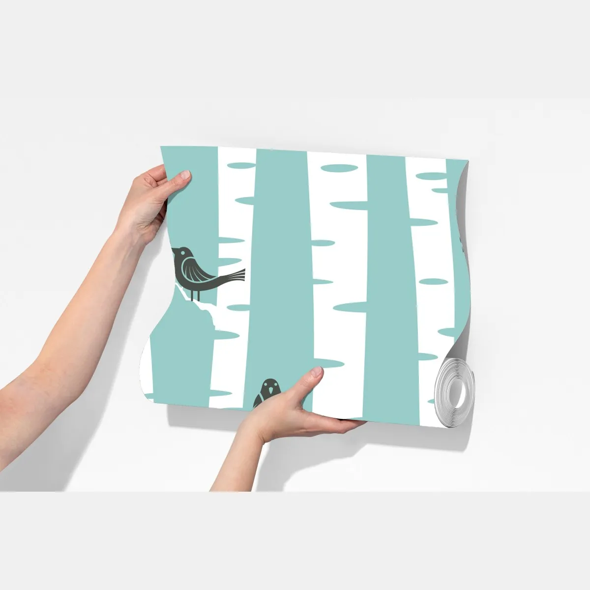 Fototapeta turkusowy las brzóz z ptakami – Wallissimo® Fototapeta turkusowy las brzóz z ptakami – Wallissimo®