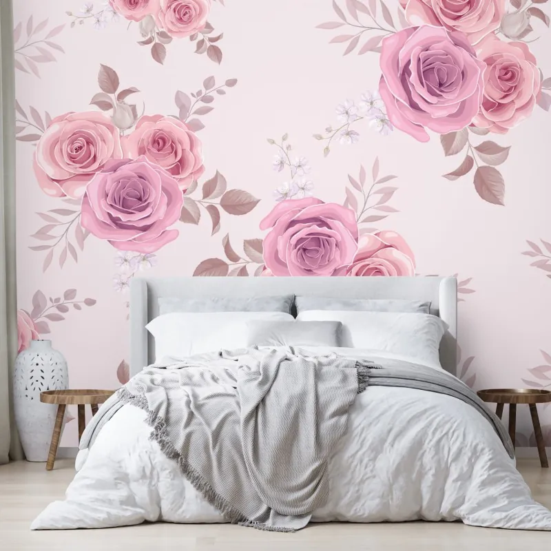 Fototapeta delikatny różowy wzór z różami