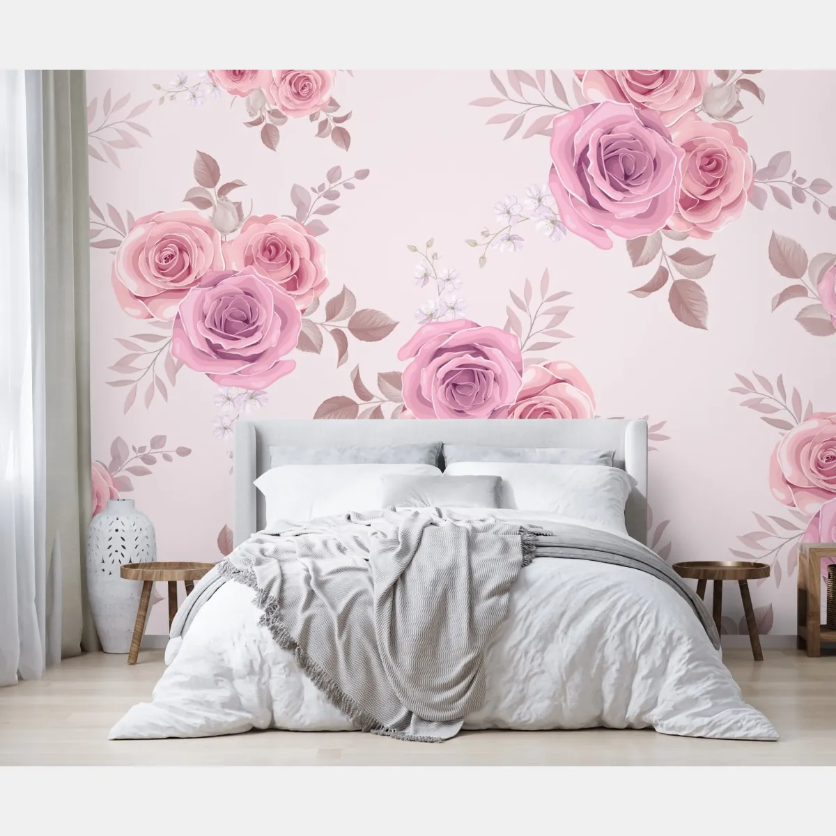 Fototapeta delikatny różowy wzór z różami – Wallissimo® Fototapeta delikatny różowy wzór z różami – Wallissimo®