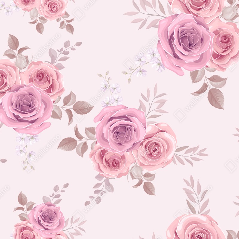 Fototapeta delikatny różowy wzór z różami – Wallissimo® Fototapeta delikatny różowy wzór z różami – Wallissimo®