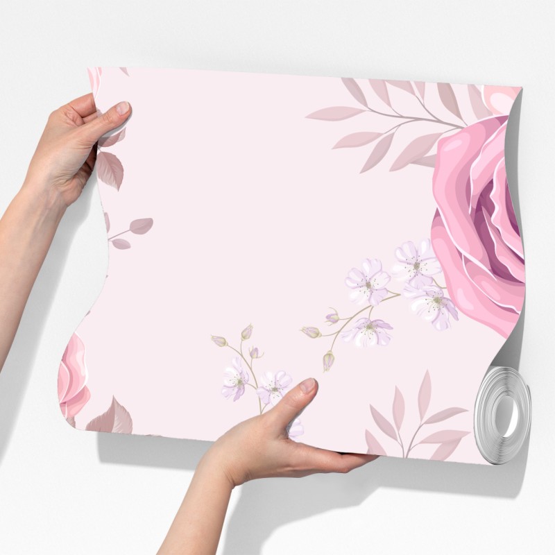 Fototapeta delikatny różowy wzór z różami – Wallissimo® Fototapeta delikatny różowy wzór z różami – Wallissimo®