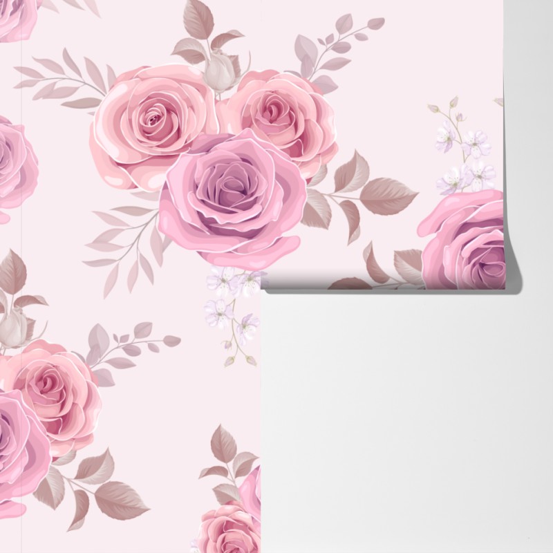 Fototapeta delikatny różowy wzór z różami – Wallissimo® Fototapeta delikatny różowy wzór z różami – Wallissimo®