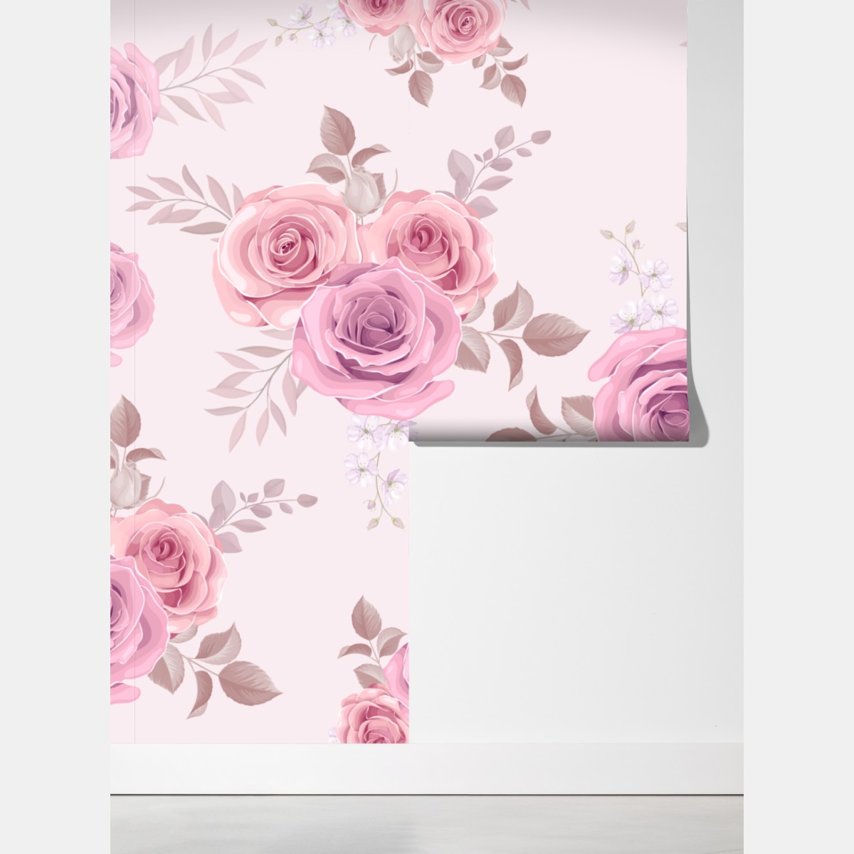 Fototapeta delikatny różowy wzór z różami – Wallissimo® Fototapeta delikatny różowy wzór z różami – Wallissimo®