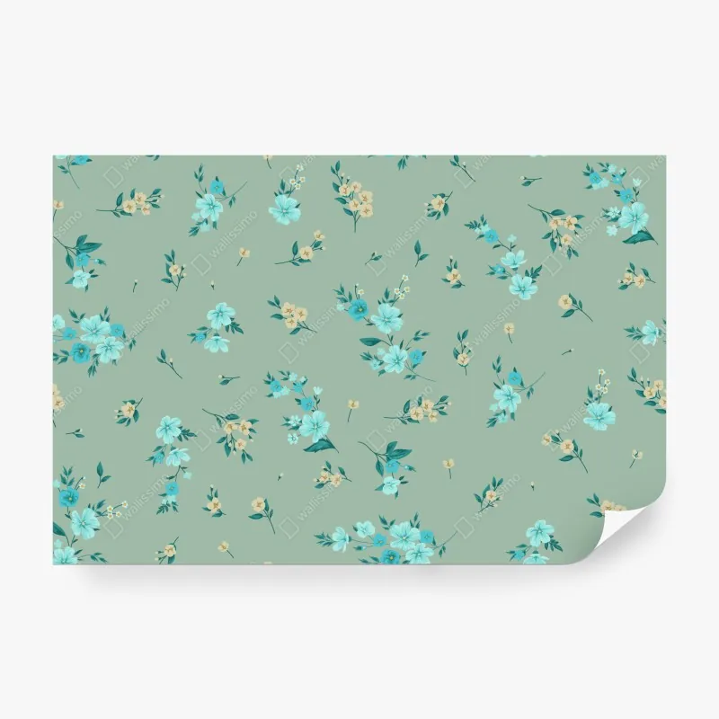 Fototapeta pastelowy turkusowy wzór kwiatowy na miętowym tle