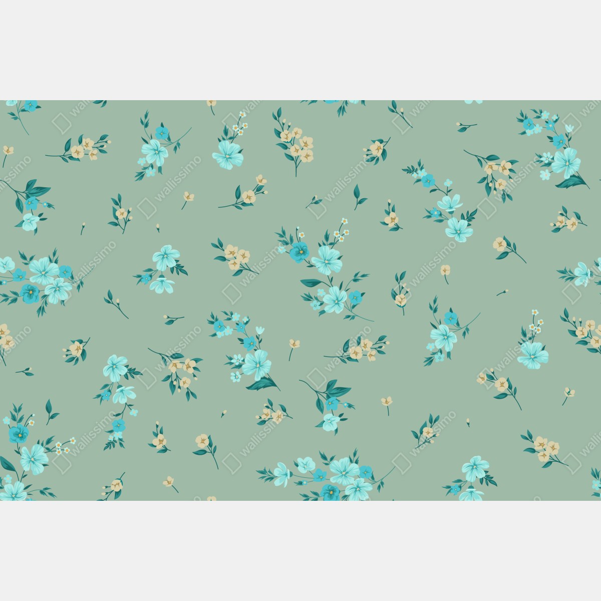Fototapeta pastelowy turkusowy wzór kwiatowy na miętowym tle – Wallissimo® Fototapeta pastelowy turkusowy wzór kwiatowy na miętowym tle – Wallissimo®
