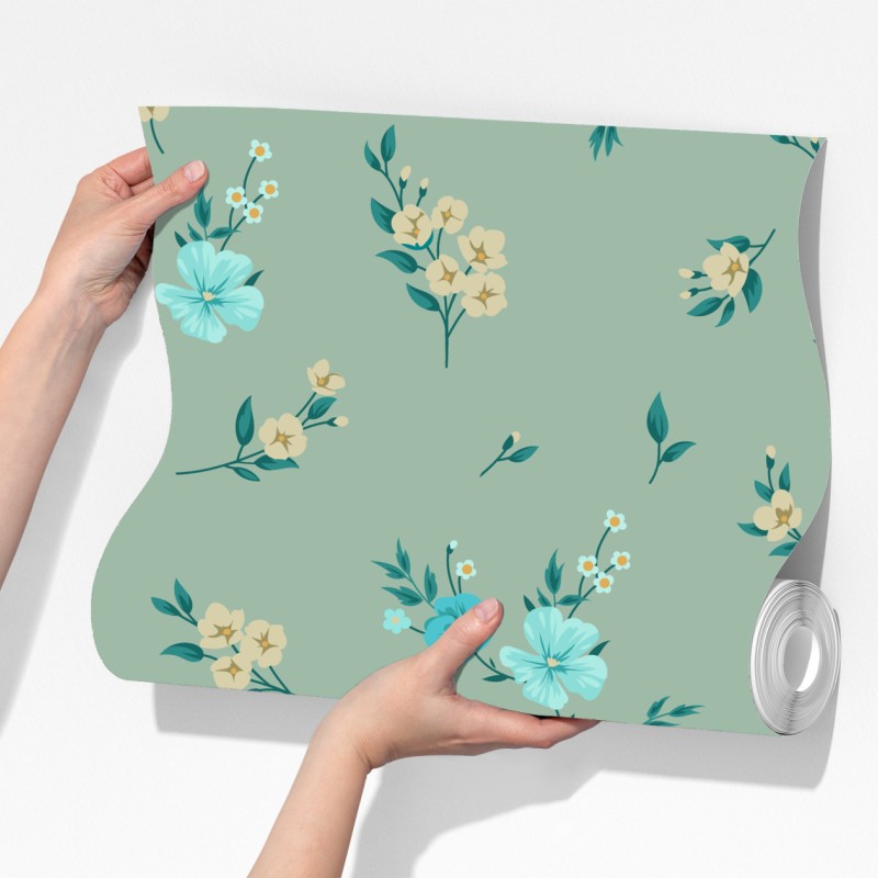 Fototapeta pastelowy turkusowy wzór kwiatowy na miętowym tle – Wallissimo® Fototapeta pastelowy turkusowy wzór kwiatowy na miętowym tle – Wallissimo®