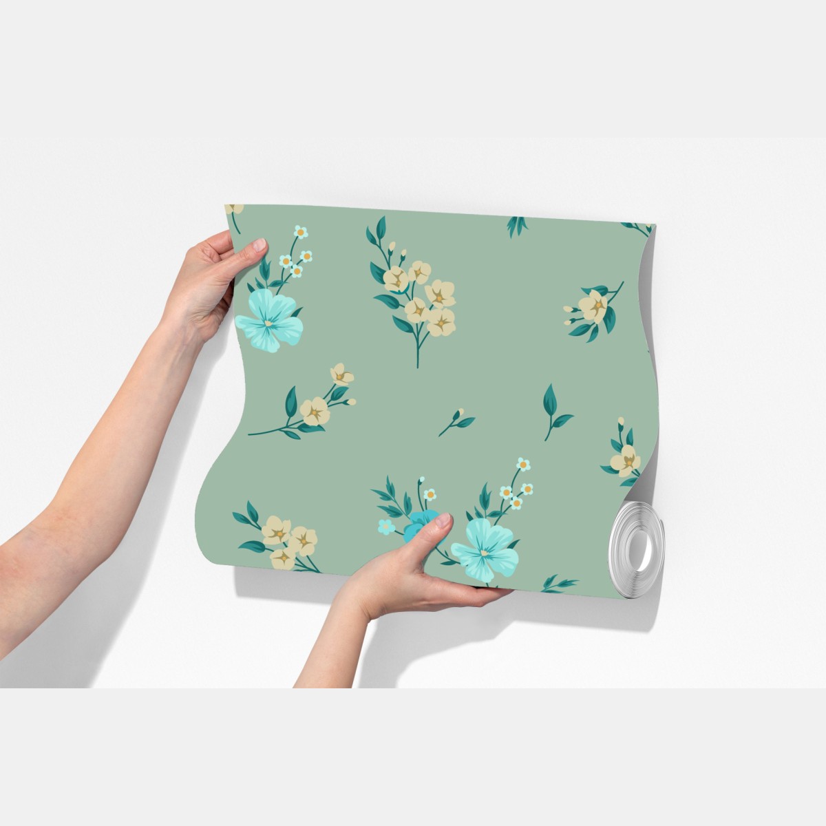 Fototapeta pastelowy turkusowy wzór kwiatowy na miętowym tle – Wallissimo® Fototapeta pastelowy turkusowy wzór kwiatowy na miętowym tle – Wallissimo®