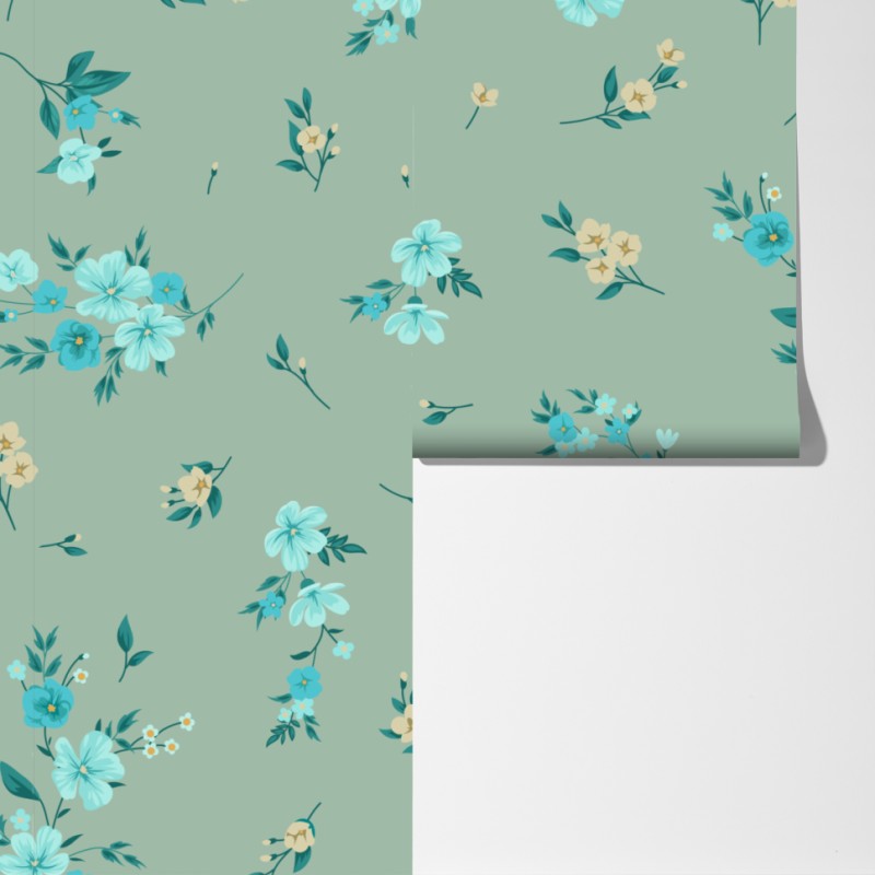 Fototapeta pastelowy turkusowy wzór kwiatowy na miętowym tle – Wallissimo® Fototapeta pastelowy turkusowy wzór kwiatowy na miętowym tle – Wallissimo®
