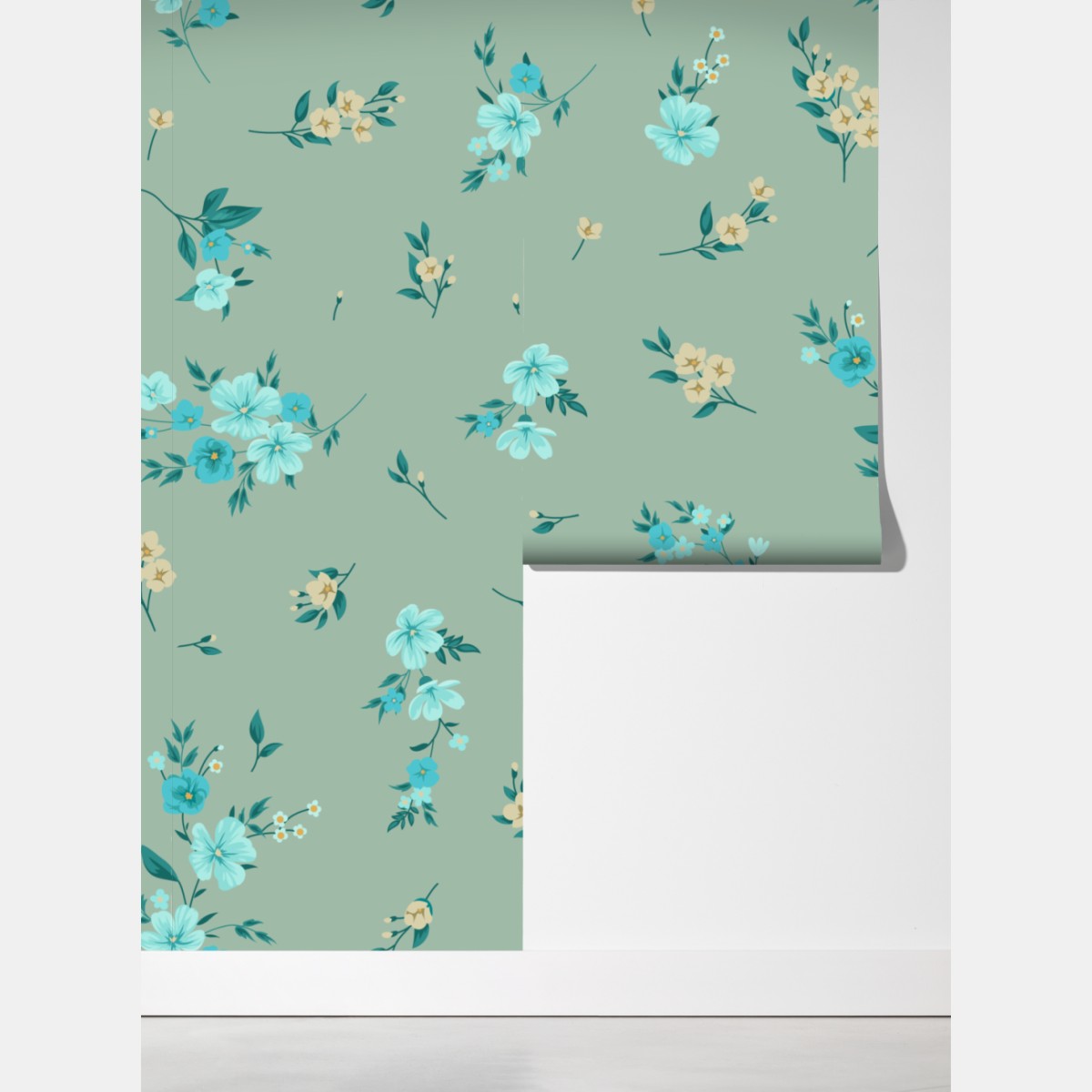 Fototapeta pastelowy turkusowy wzór kwiatowy na miętowym tle – Wallissimo® Fototapeta pastelowy turkusowy wzór kwiatowy na miętowym tle – Wallissimo®