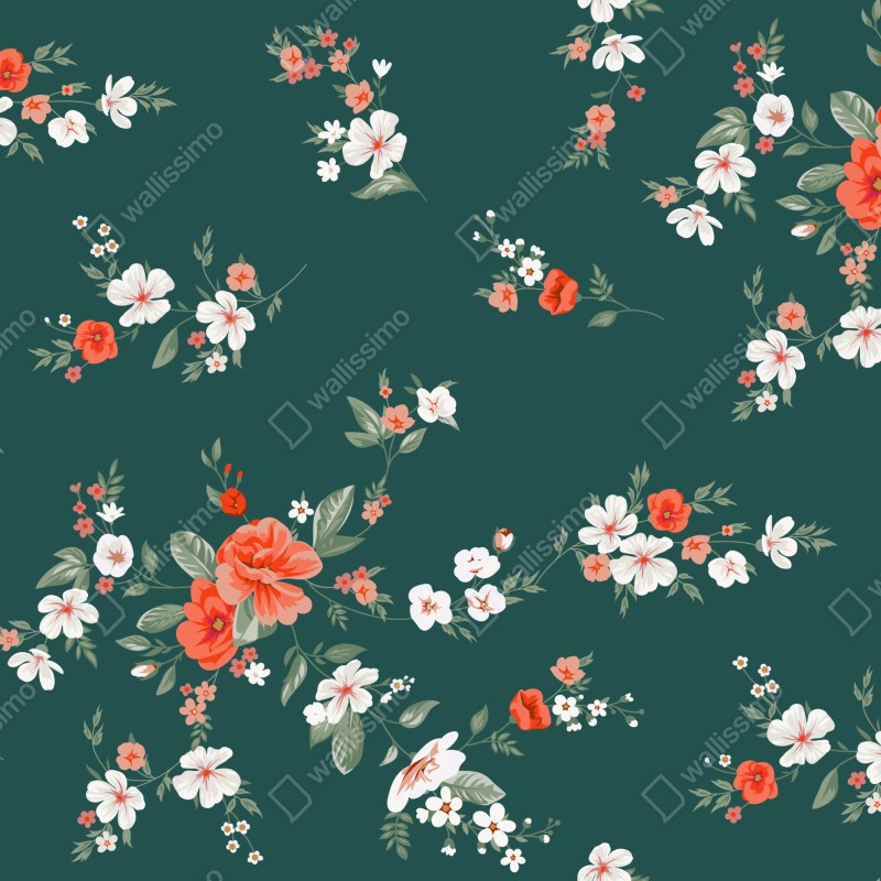Fototapeta vintage koralowy wzór kwiatowy na ciemnozielonym tle – Wallissimo® Fototapeta vintage koralowy wzór kwiatowy na ciemnozielonym tle – Wallissimo®