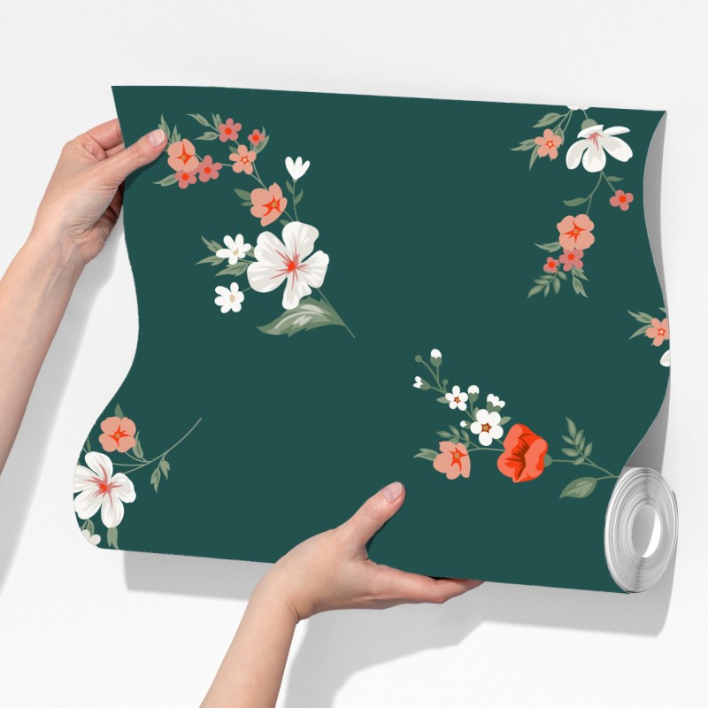 Fototapeta vintage koralowy wzór kwiatowy na ciemnozielonym tle – Wallissimo® Fototapeta vintage koralowy wzór kwiatowy na ciemnozielonym tle – Wallissimo®