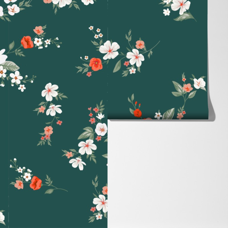 Fototapeta vintage koralowy wzór kwiatowy na ciemnozielonym tle – Wallissimo® Fototapeta vintage koralowy wzór kwiatowy na ciemnozielonym tle – Wallissimo®