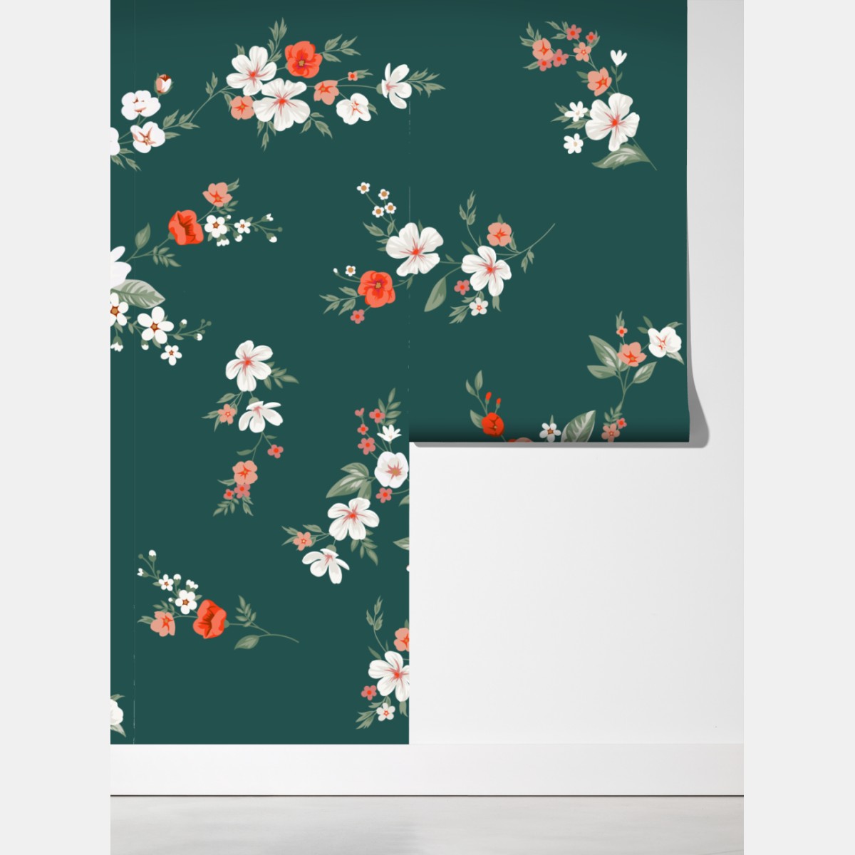 Fototapeta vintage koralowy wzór kwiatowy na ciemnozielonym tle – Wallissimo® Fototapeta vintage koralowy wzór kwiatowy na ciemnozielonym tle – Wallissimo®
