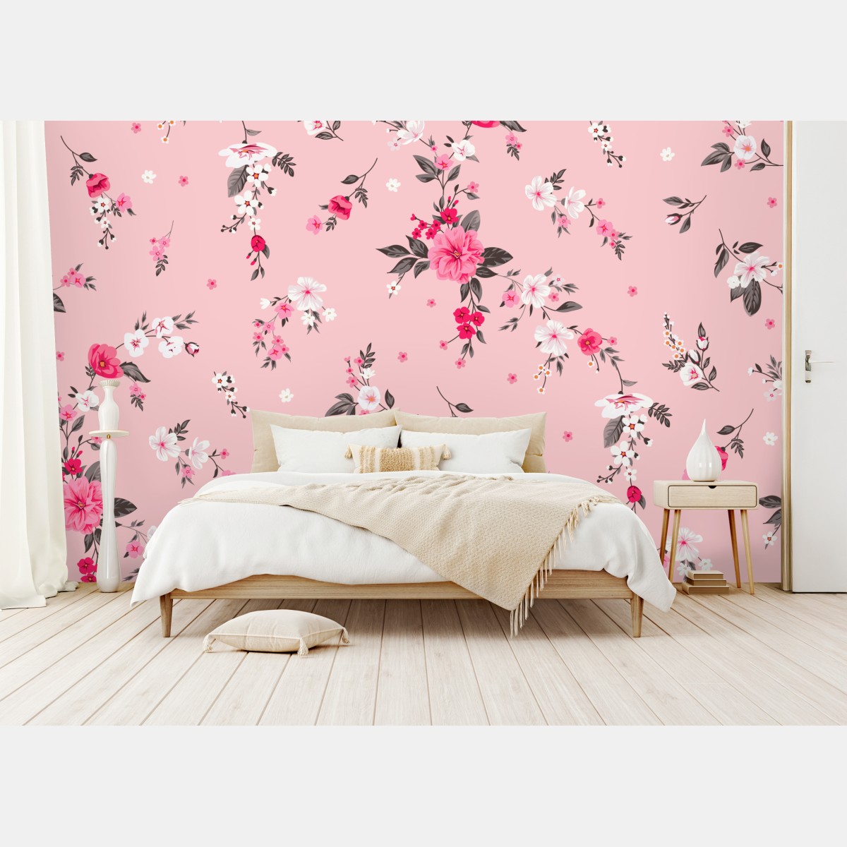 Wall mural delicate pink floral pattern