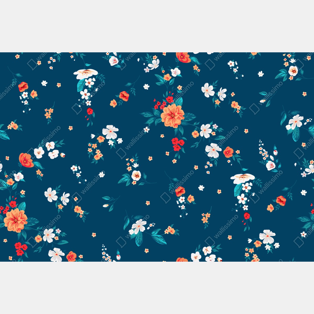 Fototapeta delikatny rozproszony wzór kwiatowy na głębokim turkusie – Wallissimo® Fototapeta delikatny rozproszony wzór kwiatowy na głębokim turkusie – Wallissimo®