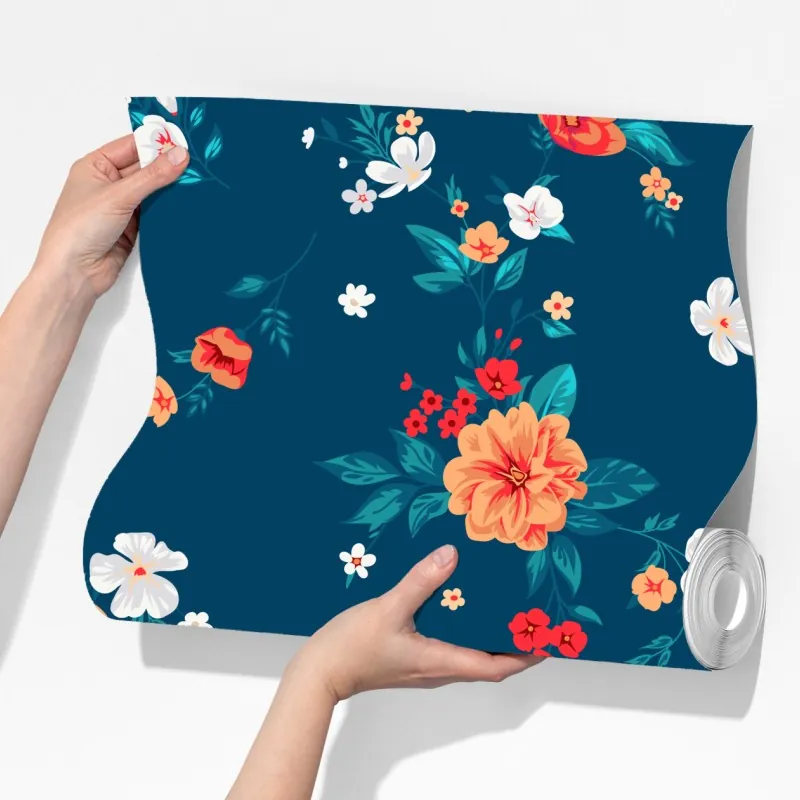 Fototapeta delikatny rozproszony wzór kwiatowy na głębokim turkusie – Wallissimo® Fototapeta delikatny rozproszony wzór kwiatowy na głębokim turkusie – Wallissimo®