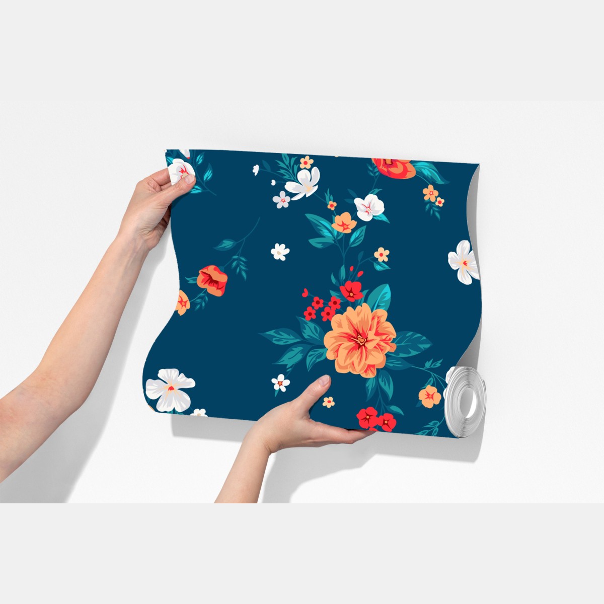 Fototapeta delikatny rozproszony wzór kwiatowy na głębokim turkusie – Wallissimo® Fototapeta delikatny rozproszony wzór kwiatowy na głębokim turkusie – Wallissimo®