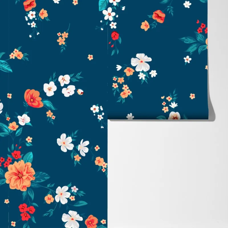 Fototapeta delikatny rozproszony wzór kwiatowy na głębokim turkusie – Wallissimo® Fototapeta delikatny rozproszony wzór kwiatowy na głębokim turkusie – Wallissimo®