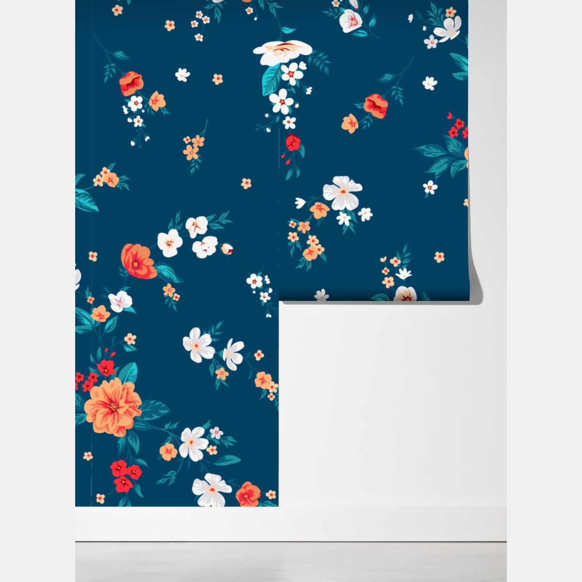 Fototapeta delikatny rozproszony wzór kwiatowy na głębokim turkusie – Wallissimo® Fototapeta delikatny rozproszony wzór kwiatowy na głębokim turkusie – Wallissimo®