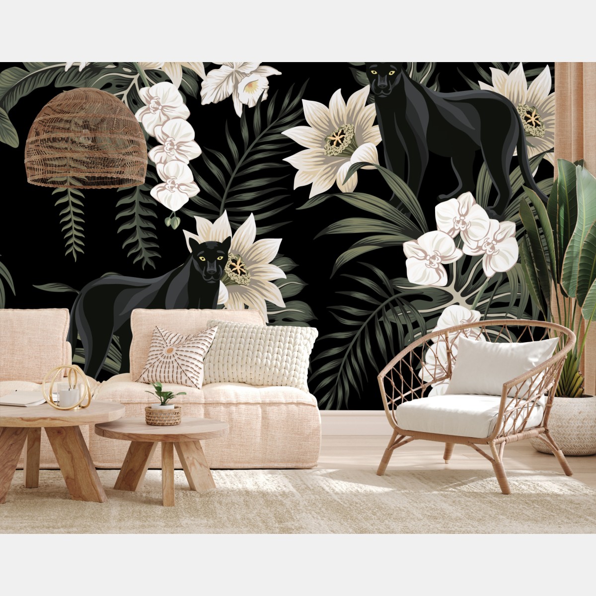 Wall mural nocturnal panther botanical print