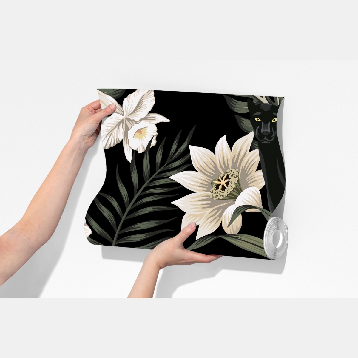 Fototapeta botaniczny wzór z czarną panterą – Wallissimo® Fototapeta botaniczny wzór z czarną panterą – Wallissimo®