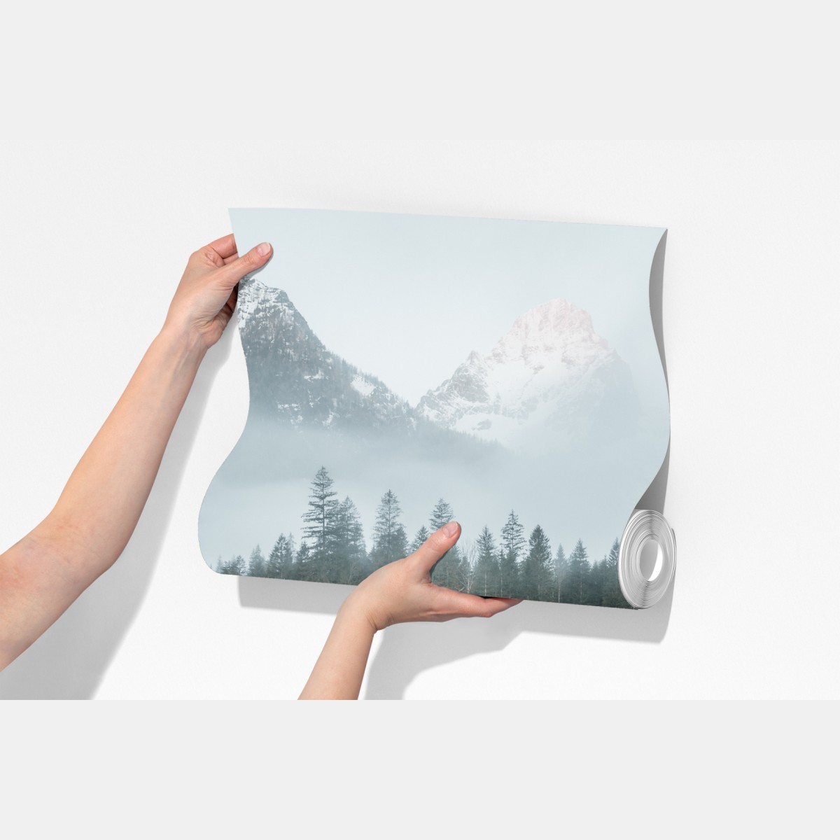 Fototapeta mglista alpejska panorama nad jeziorem – Wallissimo® Fototapeta mglista alpejska panorama nad jeziorem – Wallissimo®