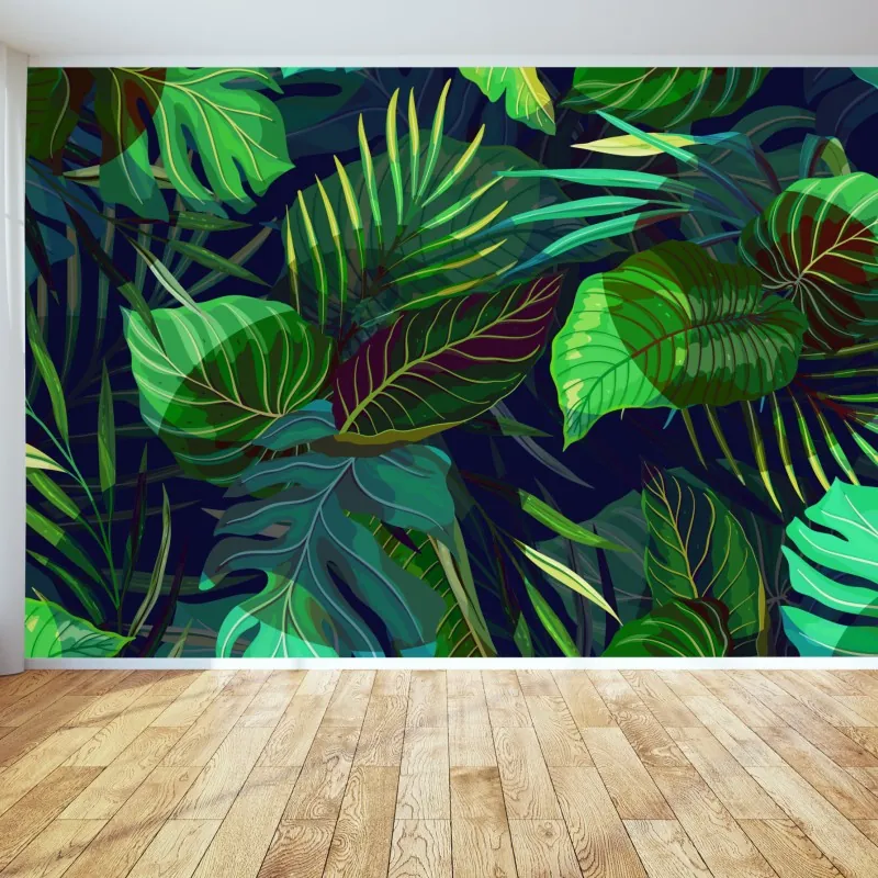 Fototapeta tropikalny zielony wzór liści – Wallissimo® Fototapeta tropikalny zielony wzór liści – Wallissimo®