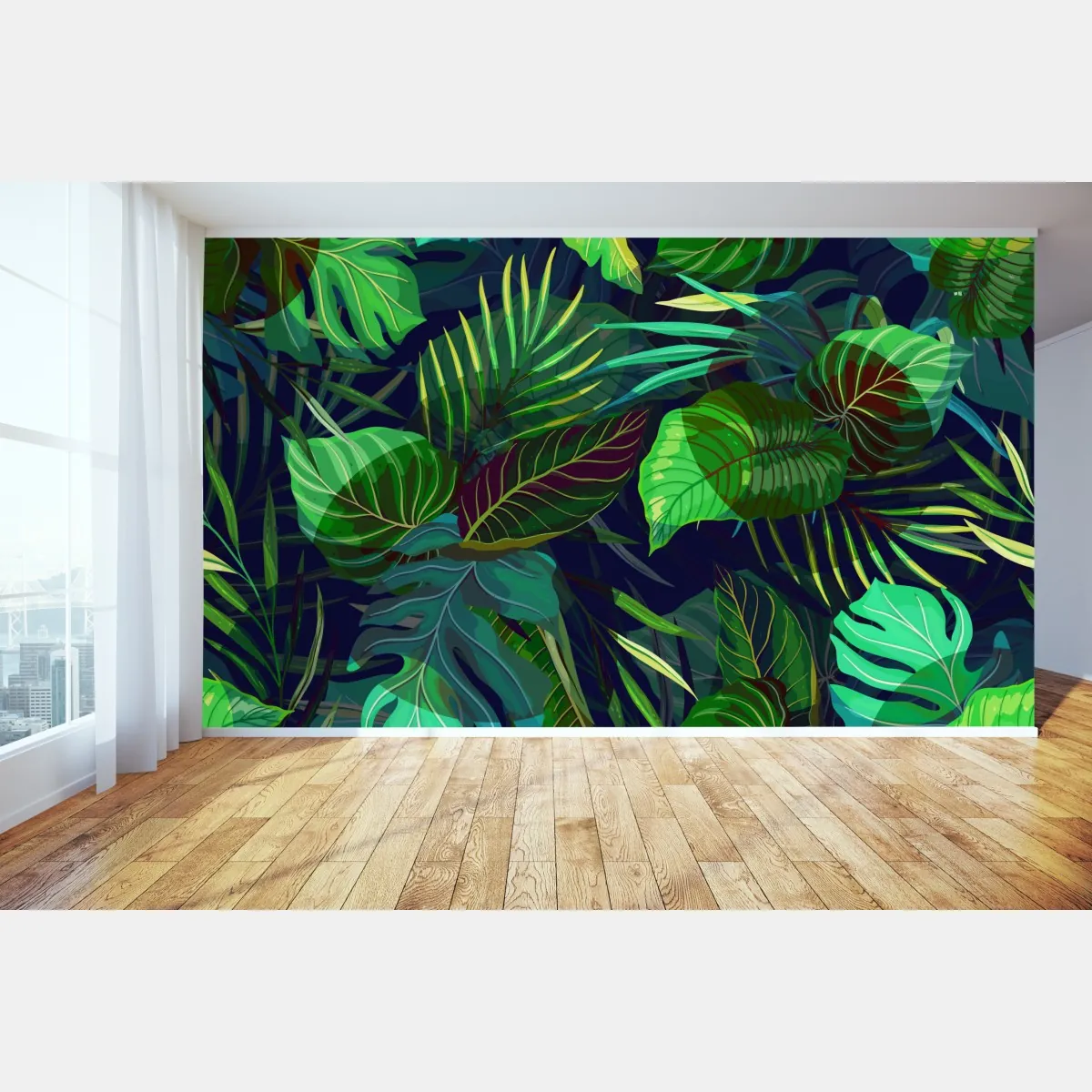 Fototapeta tropikalny zielony wzór liści – Wallissimo® Fototapeta tropikalny zielony wzór liści – Wallissimo®