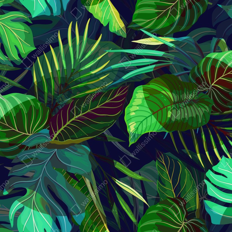 Fototapeta tropikalny zielony wzór liści – Wallissimo® Fototapeta tropikalny zielony wzór liści – Wallissimo®