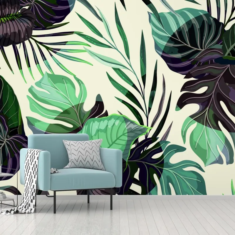 Fototapeta tropikalny wzór liści w zielonych tonach