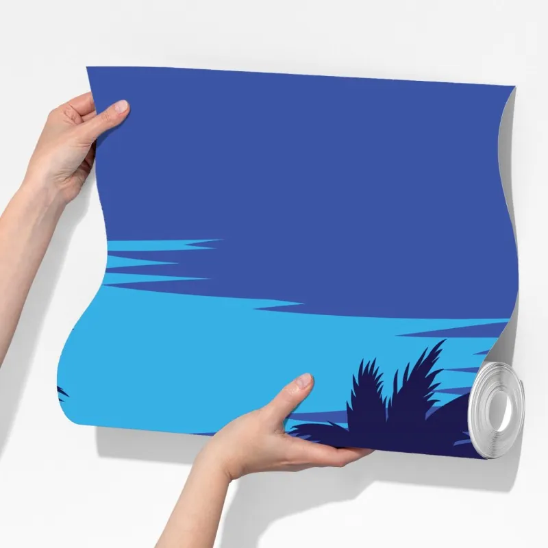 Fototapeta żywy zachód słońca z palmami – Wallissimo® Fototapeta żywy zachód słońca z palmami – Wallissimo®