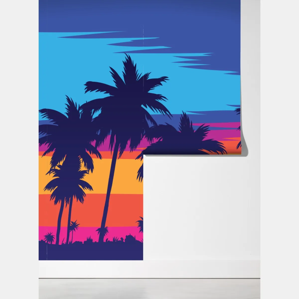 Fototapeta żywy zachód słońca z palmami – Wallissimo® Fototapeta żywy zachód słońca z palmami – Wallissimo®