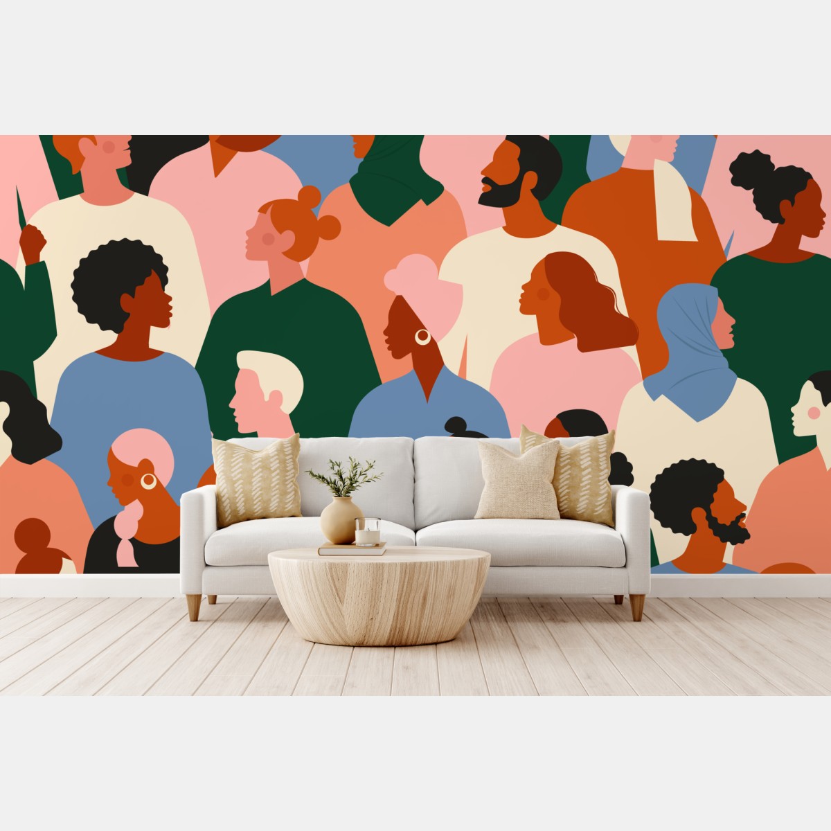 Wall mural diverse community portrait pattern