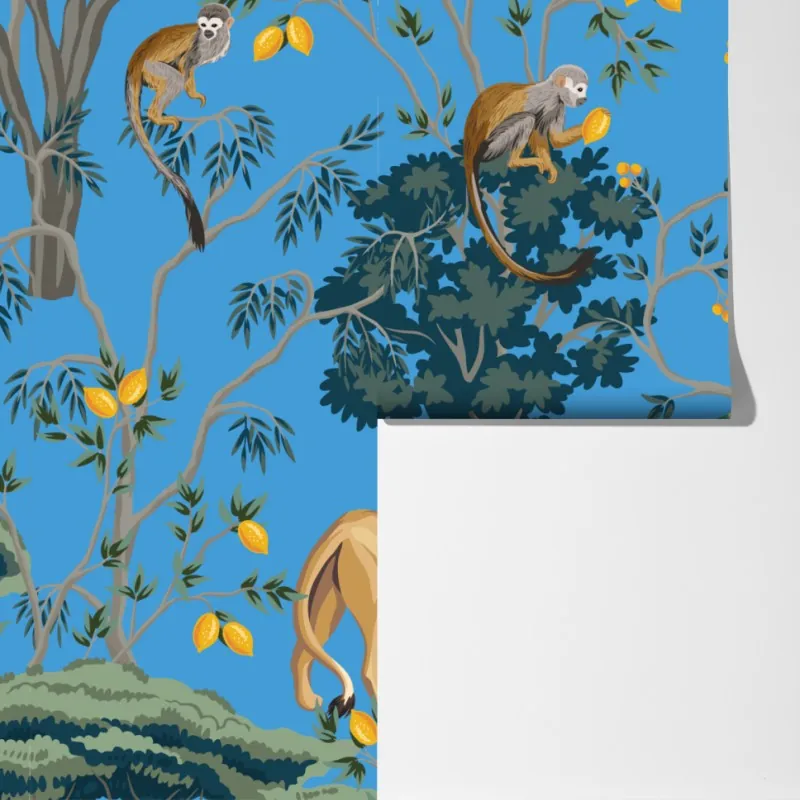 Fototapeta egzotyczny wzór zwierząt na niebieskim tle – Wallissimo® Fototapeta egzotyczny wzór zwierząt na niebieskim tle – Wallissimo®