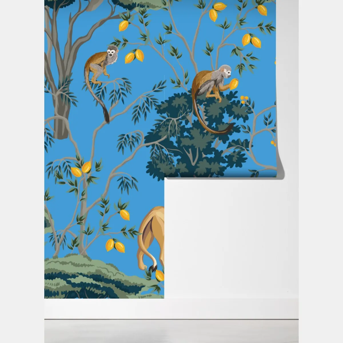 Fototapeta egzotyczny wzór zwierząt na niebieskim tle – Wallissimo® Fototapeta egzotyczny wzór zwierząt na niebieskim tle – Wallissimo®