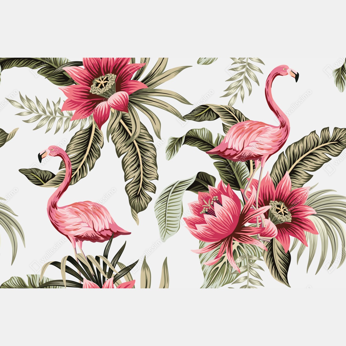 Fototapeta tropikalne różowe flamingi i kwiaty – Wallissimo® Fototapeta tropikalne różowe flamingi i kwiaty – Wallissimo®