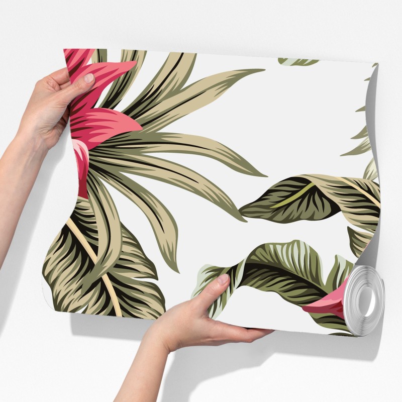 Fototapeta tropikalne różowe flamingi i kwiaty – Wallissimo® Fototapeta tropikalne różowe flamingi i kwiaty – Wallissimo®