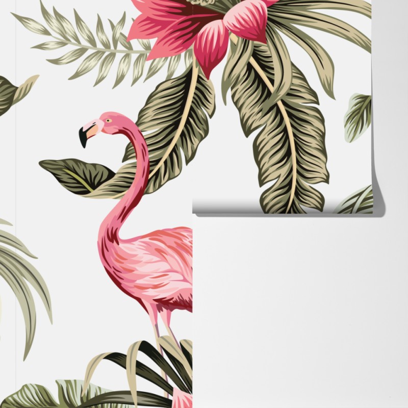 Fototapeta tropikalne różowe flamingi i kwiaty – Wallissimo® Fototapeta tropikalne różowe flamingi i kwiaty – Wallissimo®