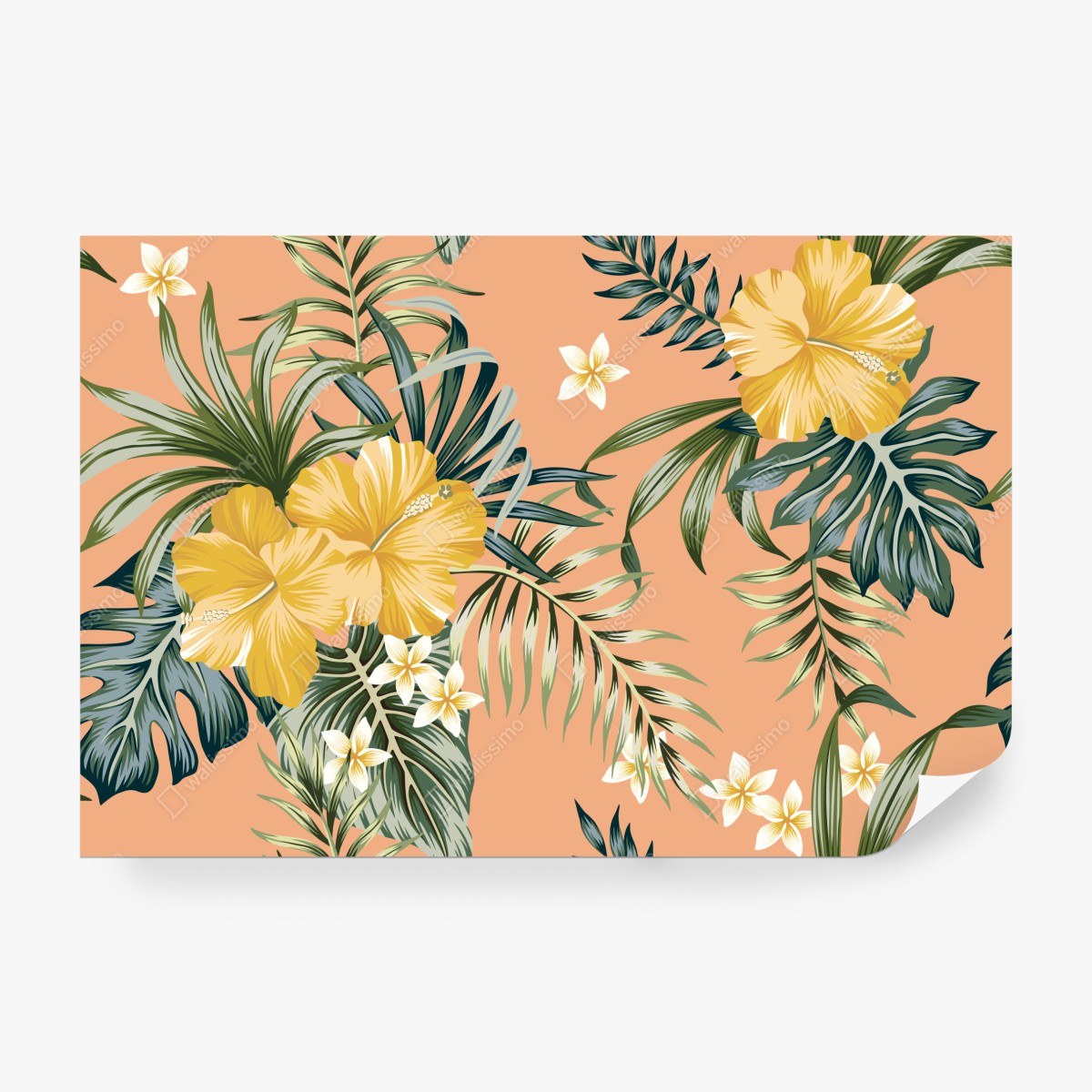 Fototapeta tropikalny wzór z hibiskusem na brzoskwiniowym tle – Wallissimo® Fototapeta tropikalny wzór z hibiskusem na brzoskwiniowym tle – Wallissimo®