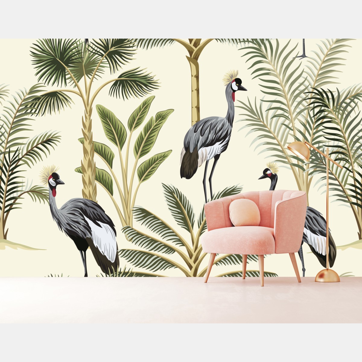 Wall mural tropical cranes and palms print