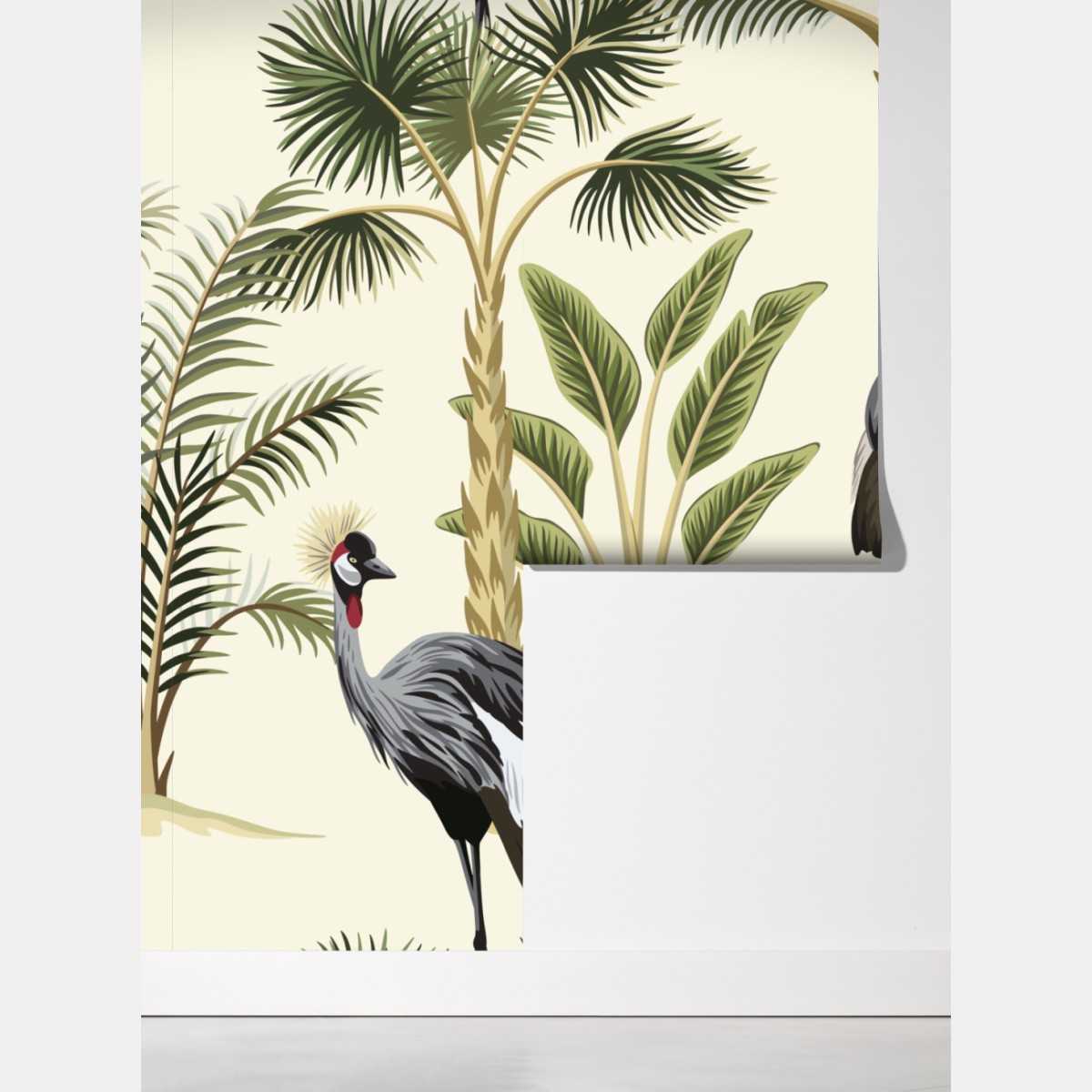 Fototapeta tropikalne żurawie i palmy – Wallissimo® Fototapeta tropikalne żurawie i palmy – Wallissimo®