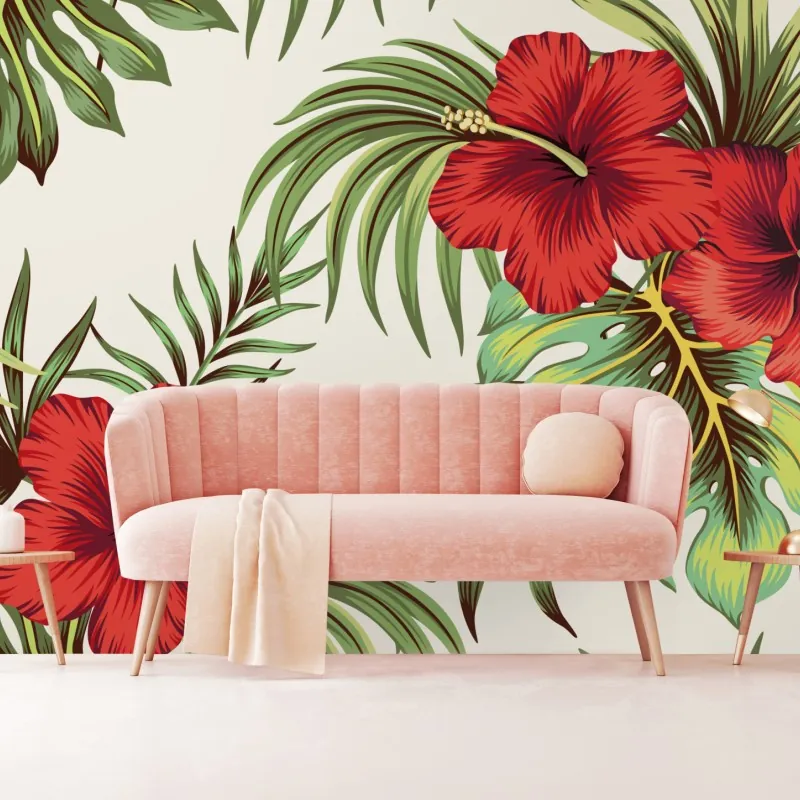 Fototapeta tropikalny motyw hibiskusa – Wallissimo® Fototapeta tropikalny motyw hibiskusa – Wallissimo®